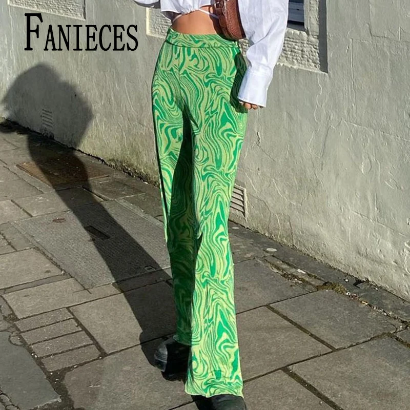 

Женские прямые брюки FANIECES, повседневные винтажные Капри с высокой талией и принтом зеленой зебры Y2K в стиле Харадзюку