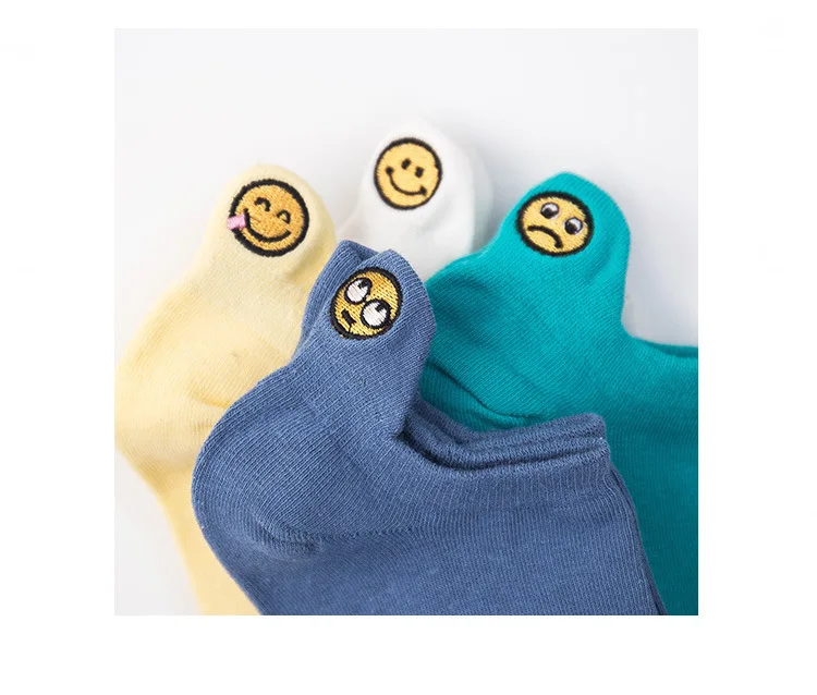 Забавные женские носки с вышитым смайликом и изображением лица Kawaii Happy Модные женские носки до голени хлопковые летние яркие цвета