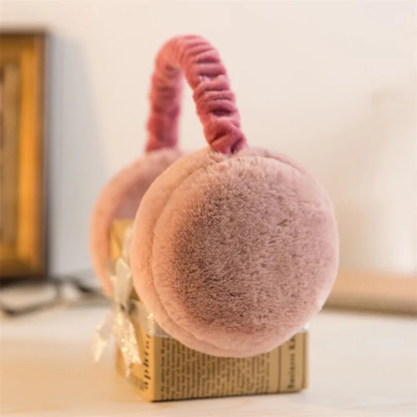 E015 Leather Pink VISNXGI, модные наушники из кроличьего меха для женщин, брендовые зимние наушники, теплые меховые наушники для девочек, однотонные цветные наушники - Цвет: E015 Leather Pink