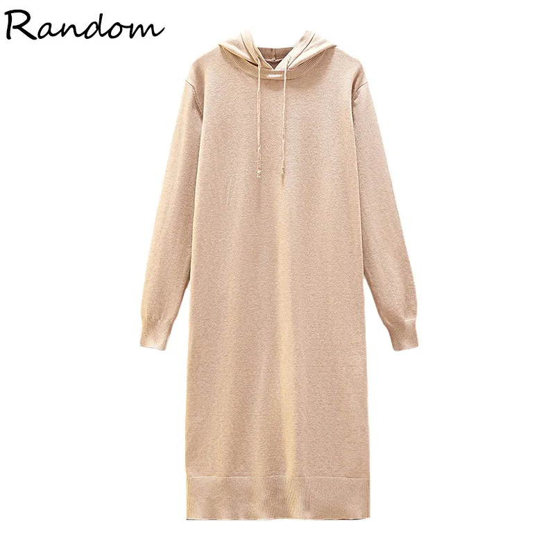 Женский вязаный свитер спортивное платье с капюшоном повседневные свободные