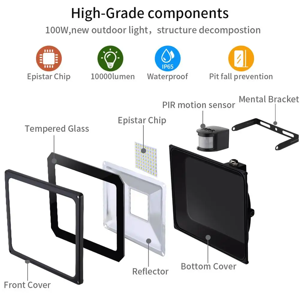 

10/100W Waterproof IP65 LED Flood Light Aluminium Alloy Outdoor Lighting Floodlights Road Lamp 1/2/3/4/5/6/8/10/20pcs