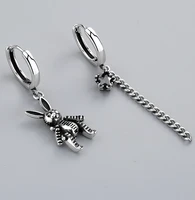 925 sterling silver new arrival rabbit long tassel asymmetric hoop earrings for women temperament gift retro jewellery 2021 new