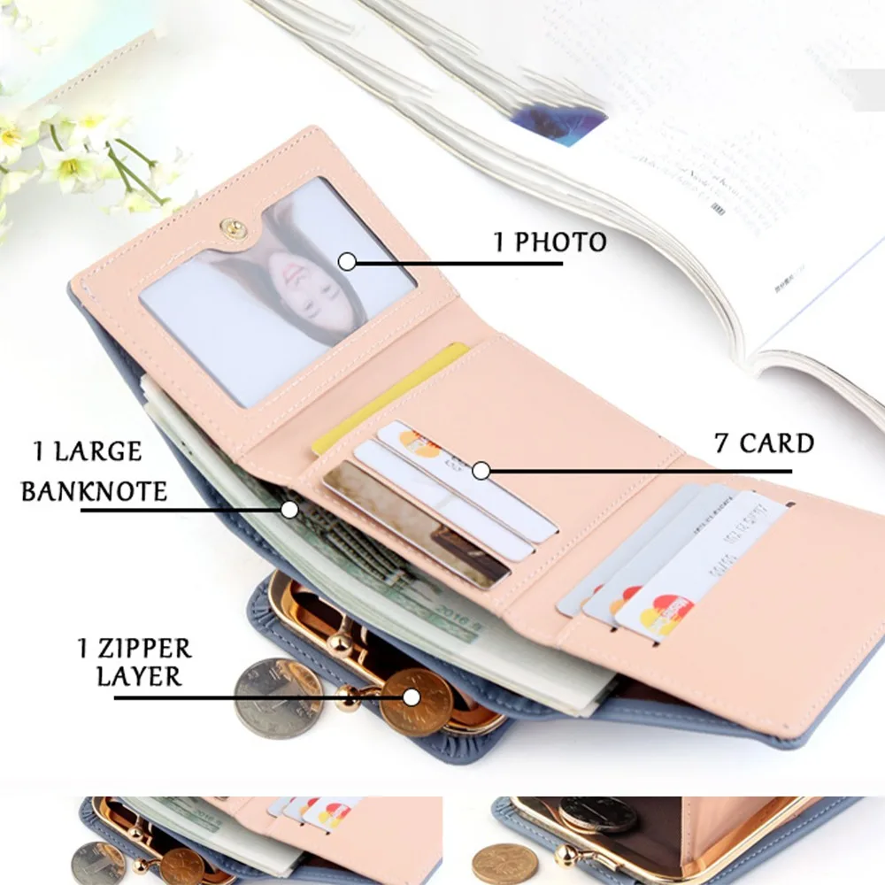 

Trifold Purse Women Wallet Leather Card Holder Coin Pocket Designer Female Clutch Small Short Wallets Coin Purse Card Holder Bag