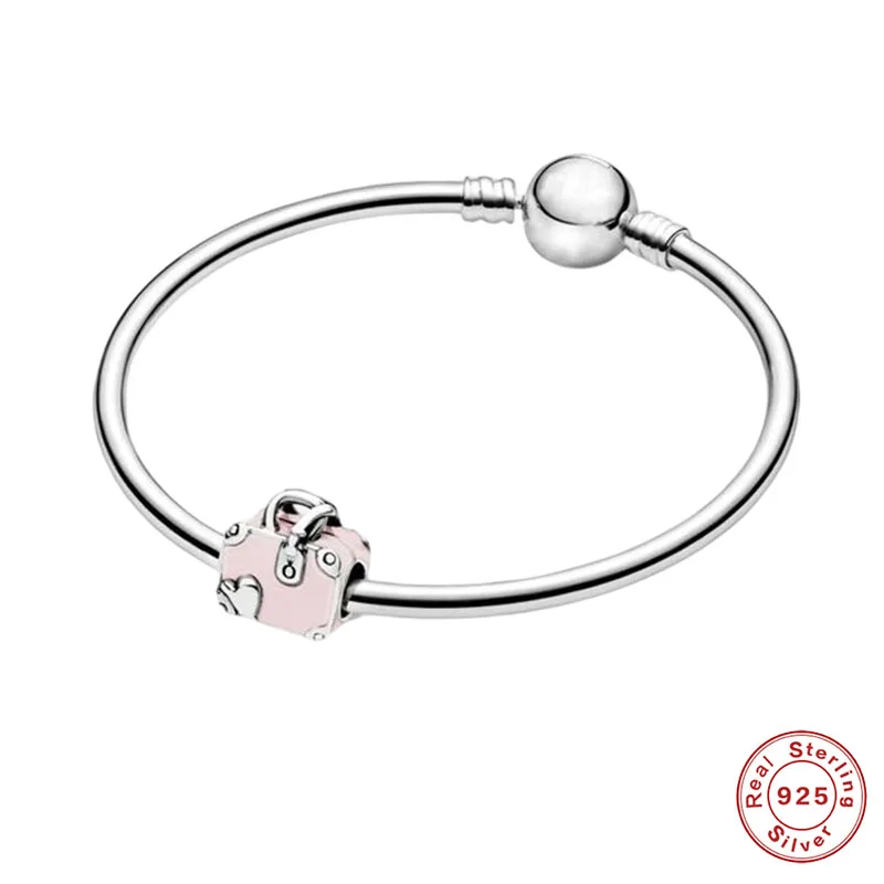 

MC Charms Bracelets For Women Birthday Gift 925 Sterling Silver DIY Jewelry Pink Drop Oil Suitcase Beads Fit Original Pandora