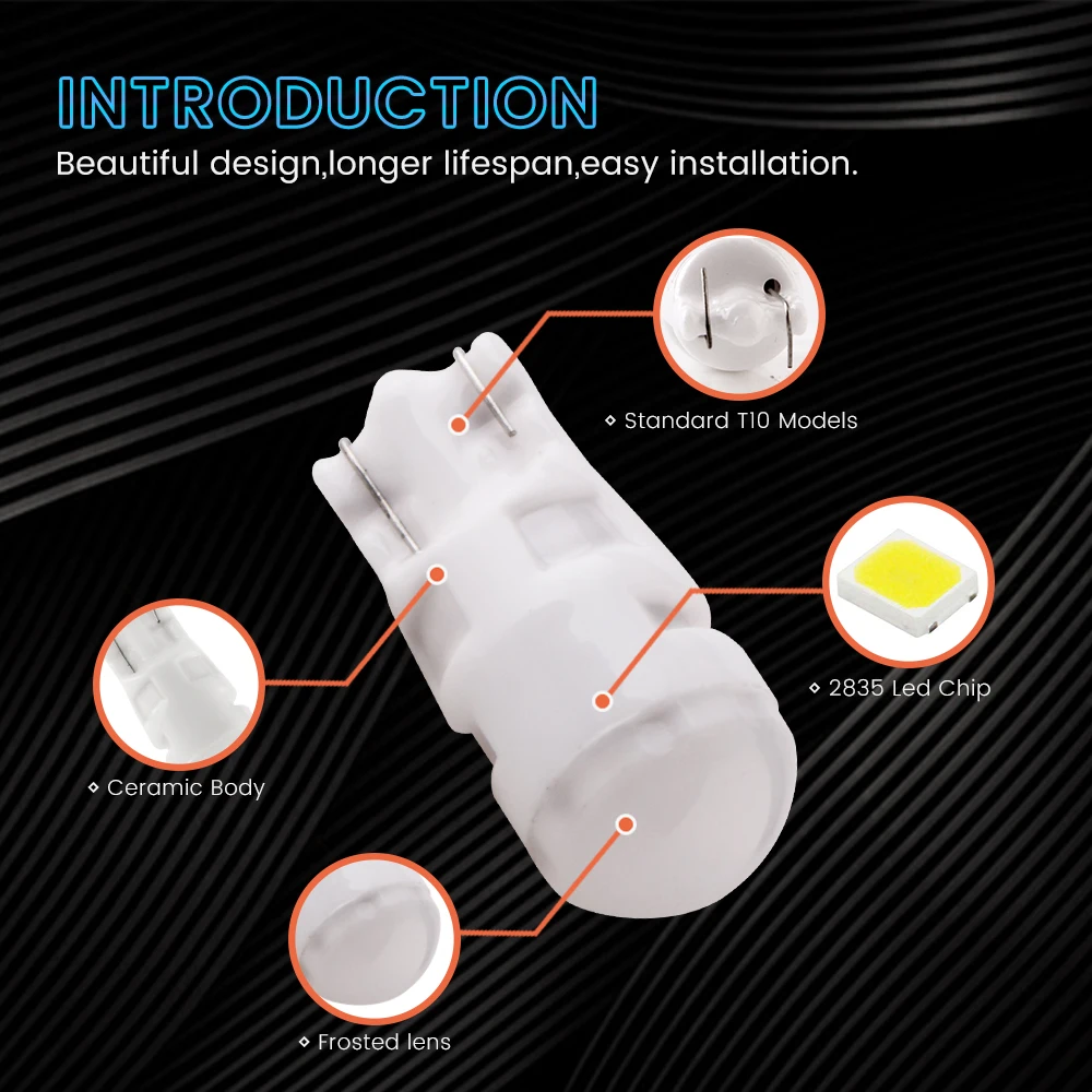 100 шт. автомобильные Сменные лампы T10 W5W керамические матовые линзы 2835 детской для
