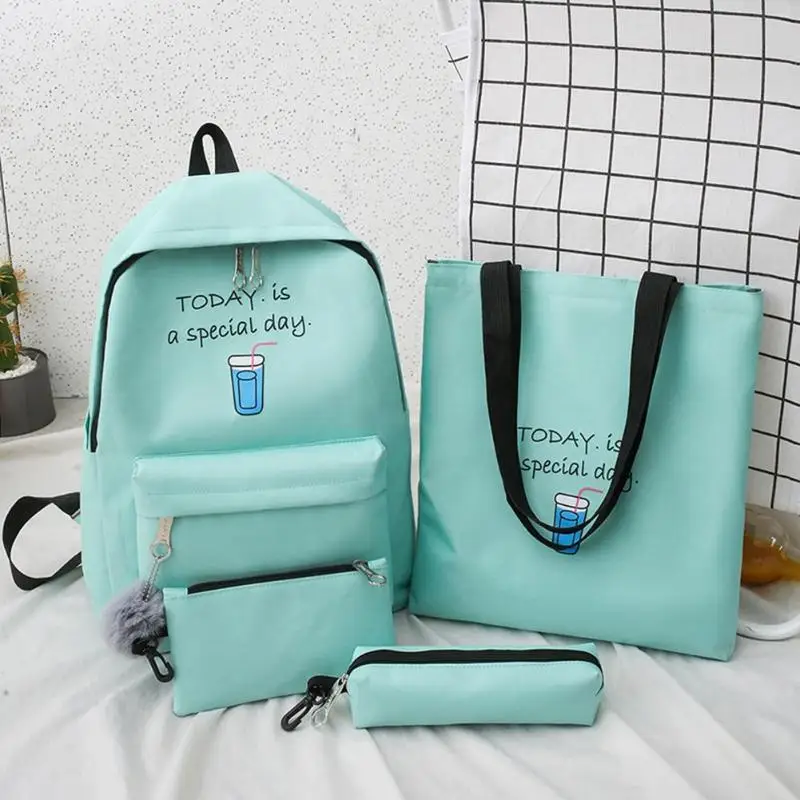 

4pcs/set Women Canvas Backpack Schoolbag Star Printing Water Cup Knapsack Shoulder Bags For Teenagers Girls Travel Bag Rucksacks