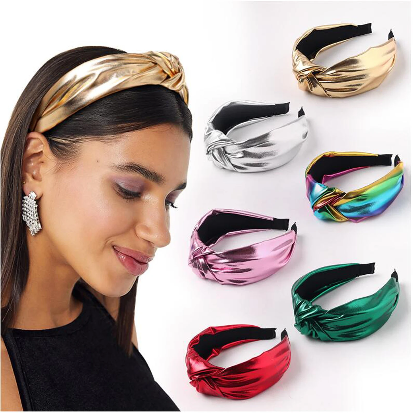 Новинка модная блестящая женская повязка на голову из искусственной кожи Мягкая