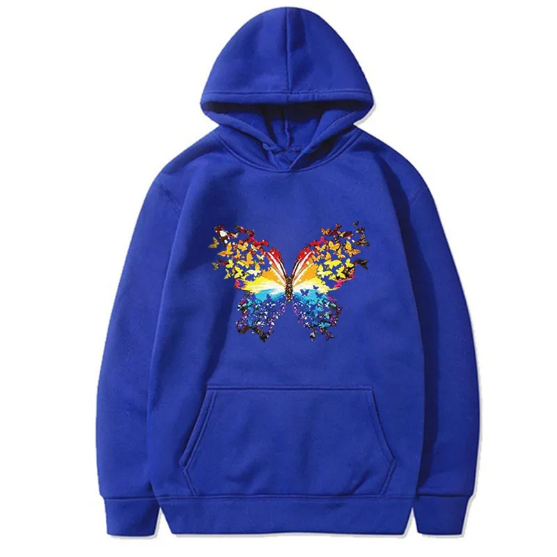 

Hot Butterfly Sunflower Pattern Printed Long-Sleeved Hooded Fleece Hoodies Sweatshirt Women Fall 2020 Women Graphic Hoodie