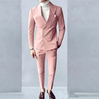 pink fashion sunshine men suits double breasted 2 pieces jacketpants peaked collar slim fit suits for wedding party tuxedos