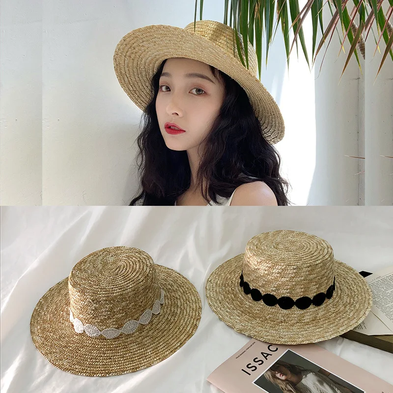 

INS Elegant Retro Princess Mori Girl Summer Straw Hats Women Beach Sun Hat Japanese French Crocheted Lace Flat Tops Gorros