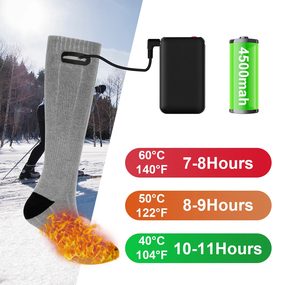 

Зимние грелки для ног, электрические носки, греющие носки, 3,7 в, теплые хлопковые носки с подогревом, унисекс, чехол для аккумулятора, на бата...