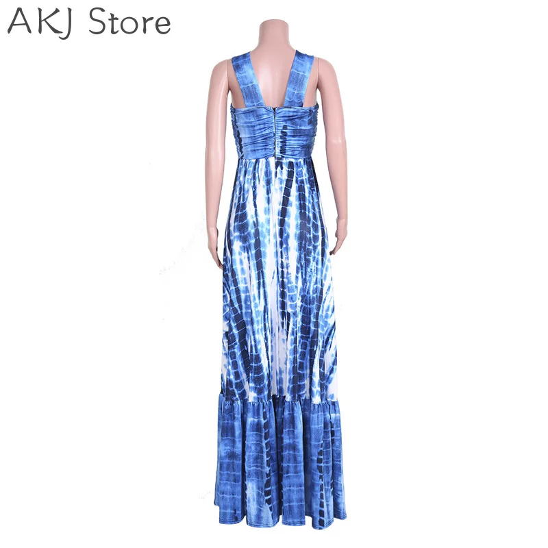 

Women's Print Sleevless High Waist Spaghetti Strap Layered A-Line Dress