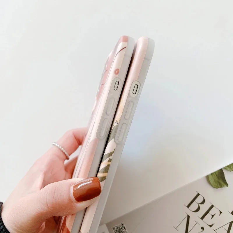 Ottwn Fashion Flower Leaves Phone Case For iPhone 12 Pro Max 11 Pro Max X XR XS Max 7 8 Plus SE 2020 Soft IMD Silicon Back Cover