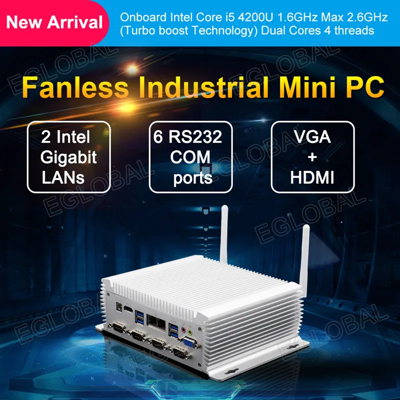 Eglobal модель G1-4200U безвентиляторный мини-ПК Intel Core i5 4200U с двойной Lan шесть COM Barebone мини настольный компьютер 4 к HTPC Вай-Фай HDMI 300 м