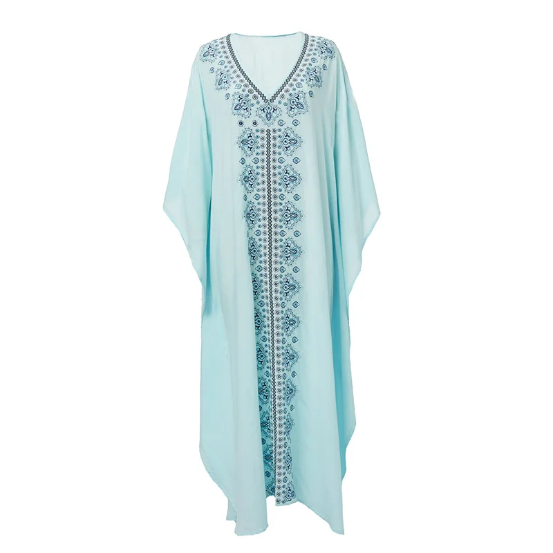 Длинное Хлопковое платье-Кафтан оверсайз Пляжное платье большого размера с