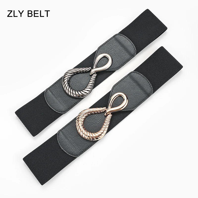 D&T 2021 New Fashion Women Belt Waistband Elastic Band Alloy Metal Snake Logo Buckle PU Leather Material Formal Casual Style