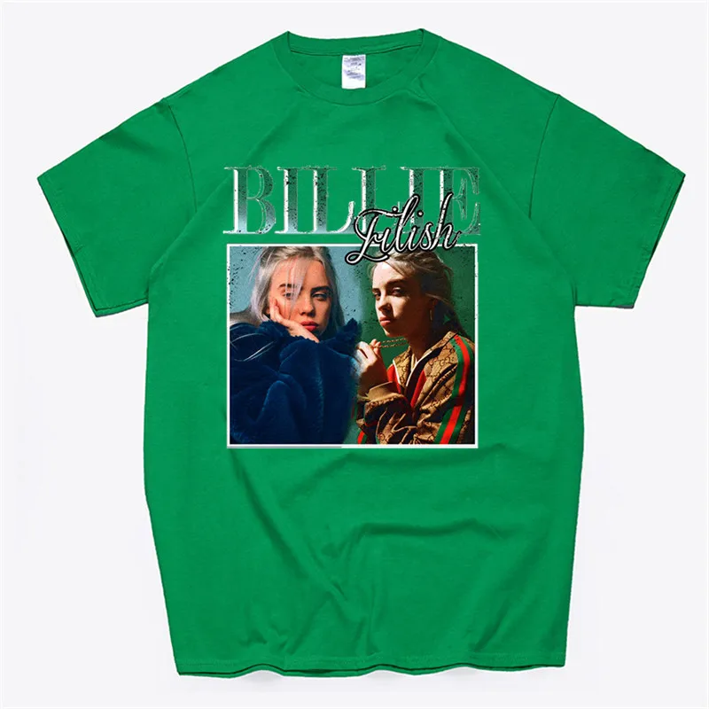 T87B-green Для женщин Billie Eilish хлопковая футболка унисекс скейтборд Рождественская Футболка женская одежда для девочек уличная рубашка - Цвет: T87B-green