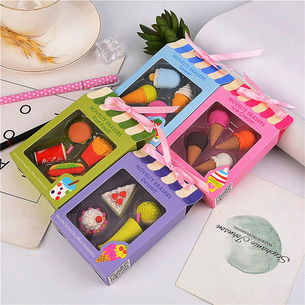 Ластики в виде мороженого гамбургера игрушки для детей офисные и школьные