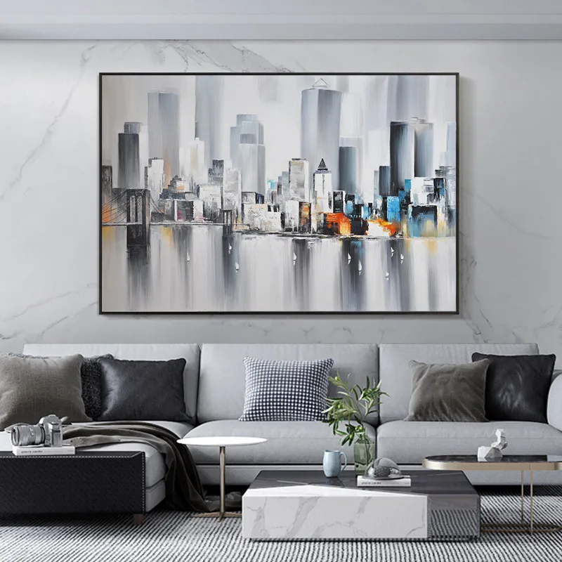 

Abstract City Pictures Building Rain Boat Oil Painting on Canvas Night Scene Wall Art Posters Prints Modern Cuadros Home Decor