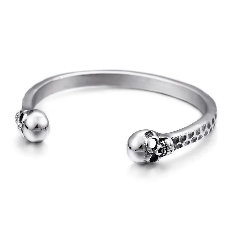 

Vintage Titanium Steel Bracelet Opening Gothic Double Cranial Head Bracelet Men and women personality skull jewelry