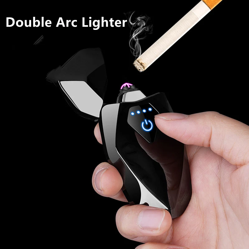

2021 New Electric Flame Plasma Double Arc Lighter USB Charge Metal Windproof Candle Cigar Pipe Lighters Gadgets Men Gift