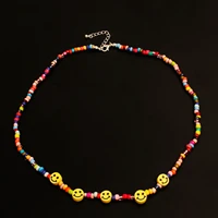 smiley beads choker necklaces for women simple colorful rice bead neck chain ladies pure handmade boho jewelry party collares