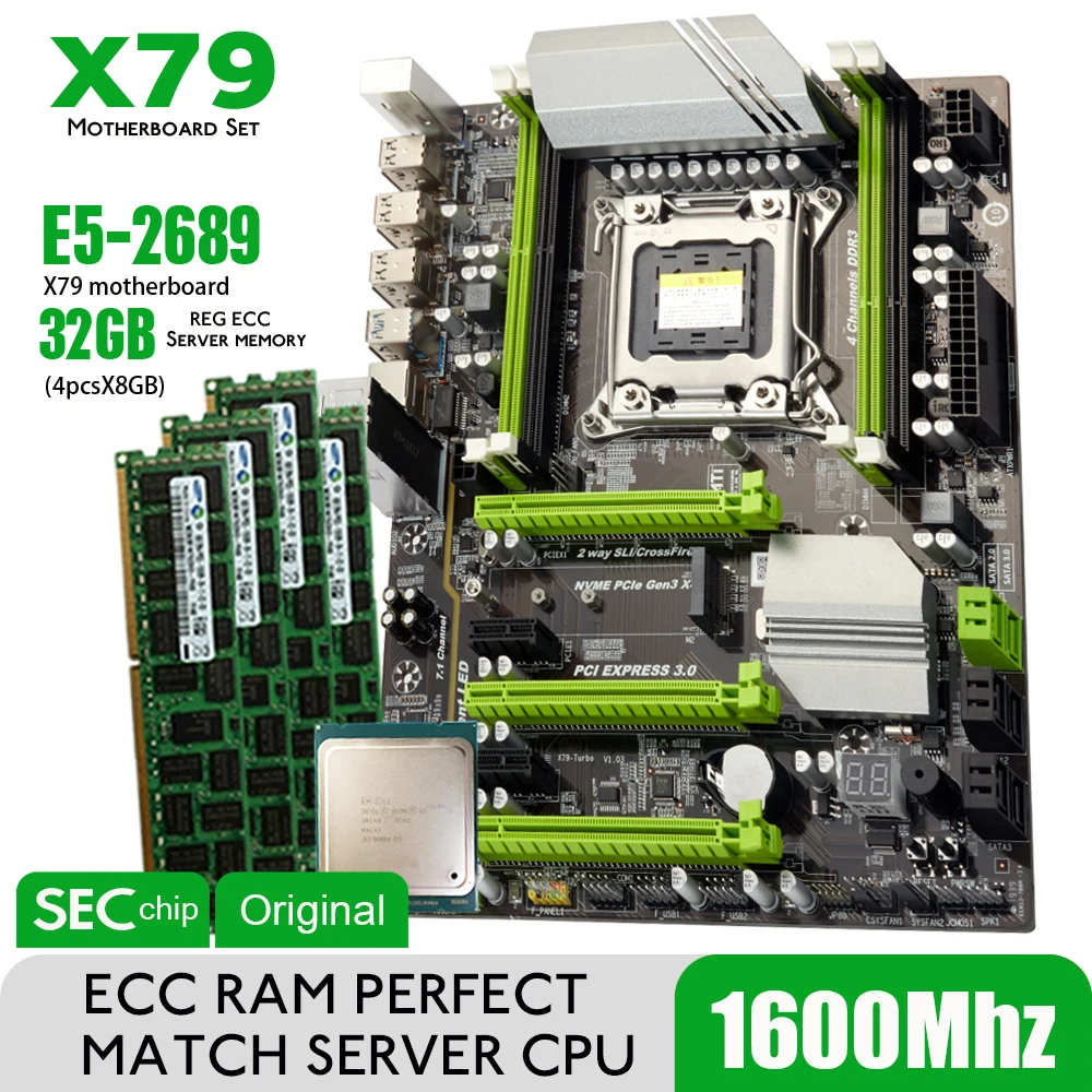 Материнская плата Atermiter X79 Turbo LGA2011 ATX Combos E5 2689 ЦПУ 4 шт. x 8 ГБ = 32 DDR3 ОЗУ 1600 МГц PC3 12800R