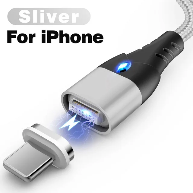 For iPhone Sliver GETIHU 2 м Магнитный кабель Быстрый 3A для iPhone XS samsung зарядное устройство Quick Charge 3,0 Micro usb type C Магнитный шнур для зарядки телефона - Цвет: For iPhone Sliver
