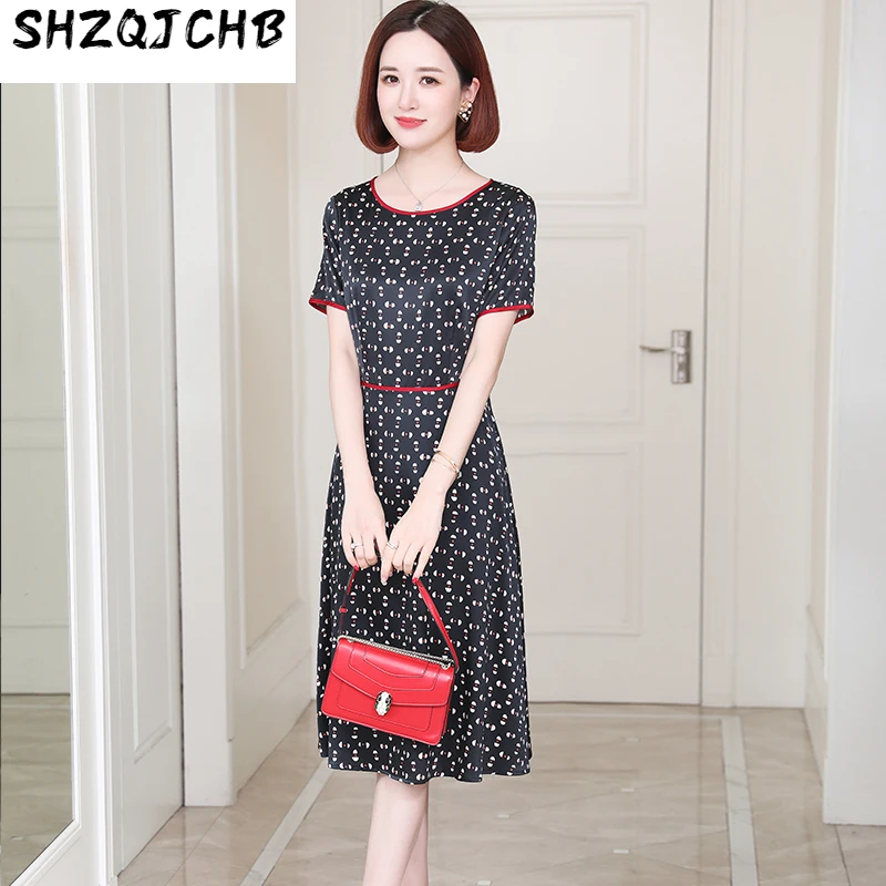 

SHZQ New High-grade Silk Dress Women's Printed Mulberry Silk Skirt Summer