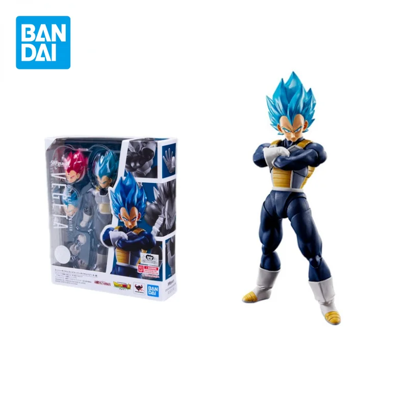 Bandai genuine dragon ball anime s. h. figuarts vegeta iv figuras de ação collectible modelo super deus azul cabelo brinquedos presentes para crianças