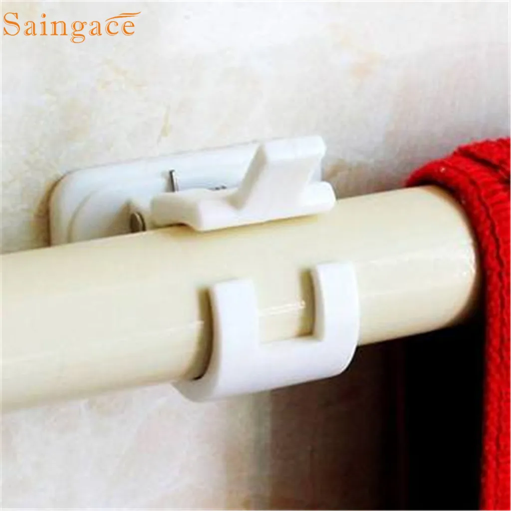 

Saingace 2pcs Creative Self Adhesive Towel Rod Hooks fixing clip Bracket Pole Drapery Hook Holders Curtain rod fixing hooks 2021