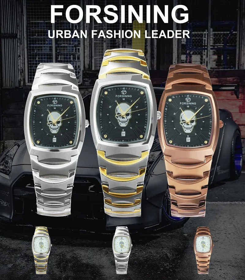 FORSINING Лидирующий бренд Роскошные Кварцевые часы для мужчин ремешок из