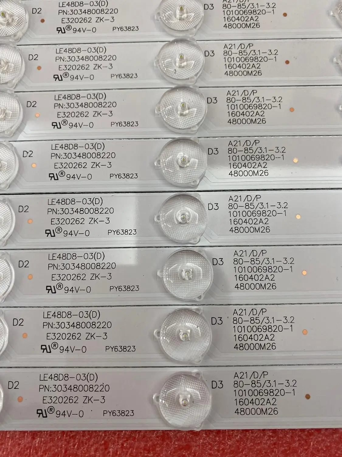 

New 100 PCS/lot 8LED 480mm LED Backlight strip for LE48A31 LED48D08-ZC21AG-01 LED48D8-03 D 30348008220 E320262 4800M26
