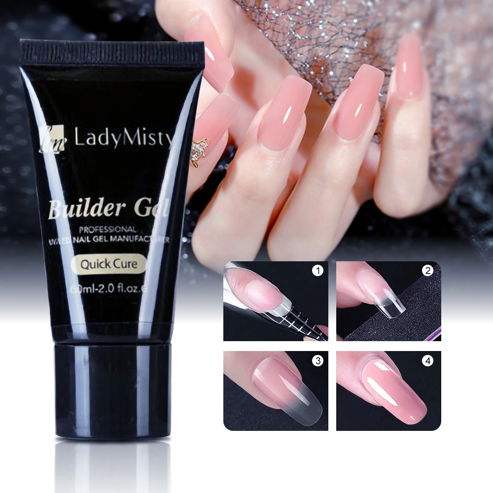 Ladymisty, 60 мл, полигель для ногтей, акриловый, французский набор, замачивается, УФ, желе, прозрачный гель, гель для наращивания ногтей, кончики для наращивания ногтей, форма для ногтей