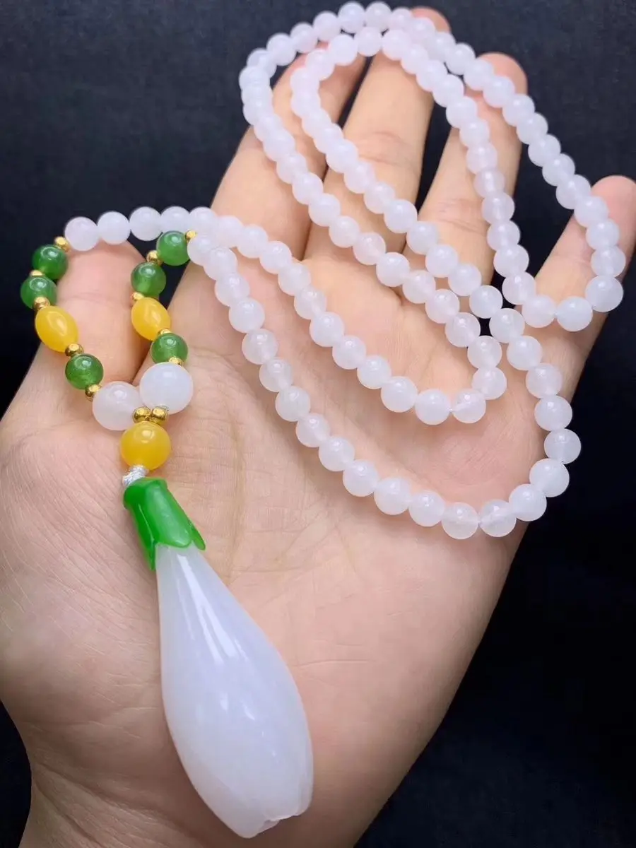 Изысканное белое резное ожерелье из искусственного нефрита Подвеска