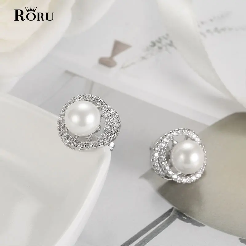 

Fashion Women Zircon Rhinestone Freshwater Pearl Studs Earrings Screw Flower Balls Minimalism Stylish Small Earing Jewelry