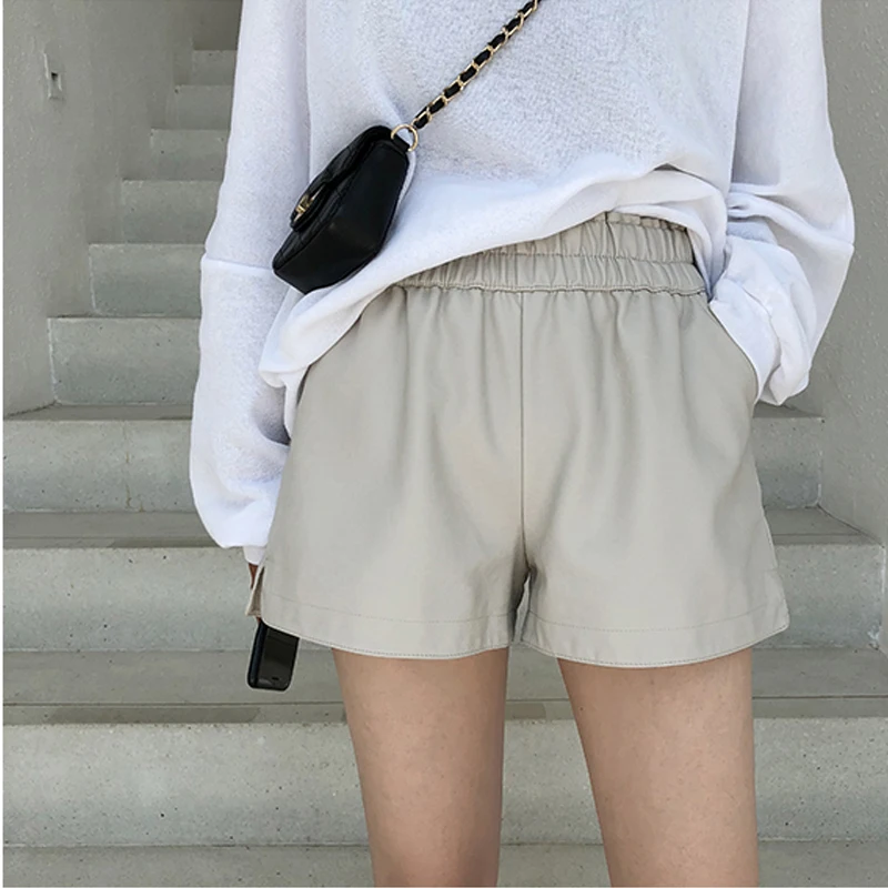 Женские широкие шорты из искусственной кожи Модные свободные с высокой талией |