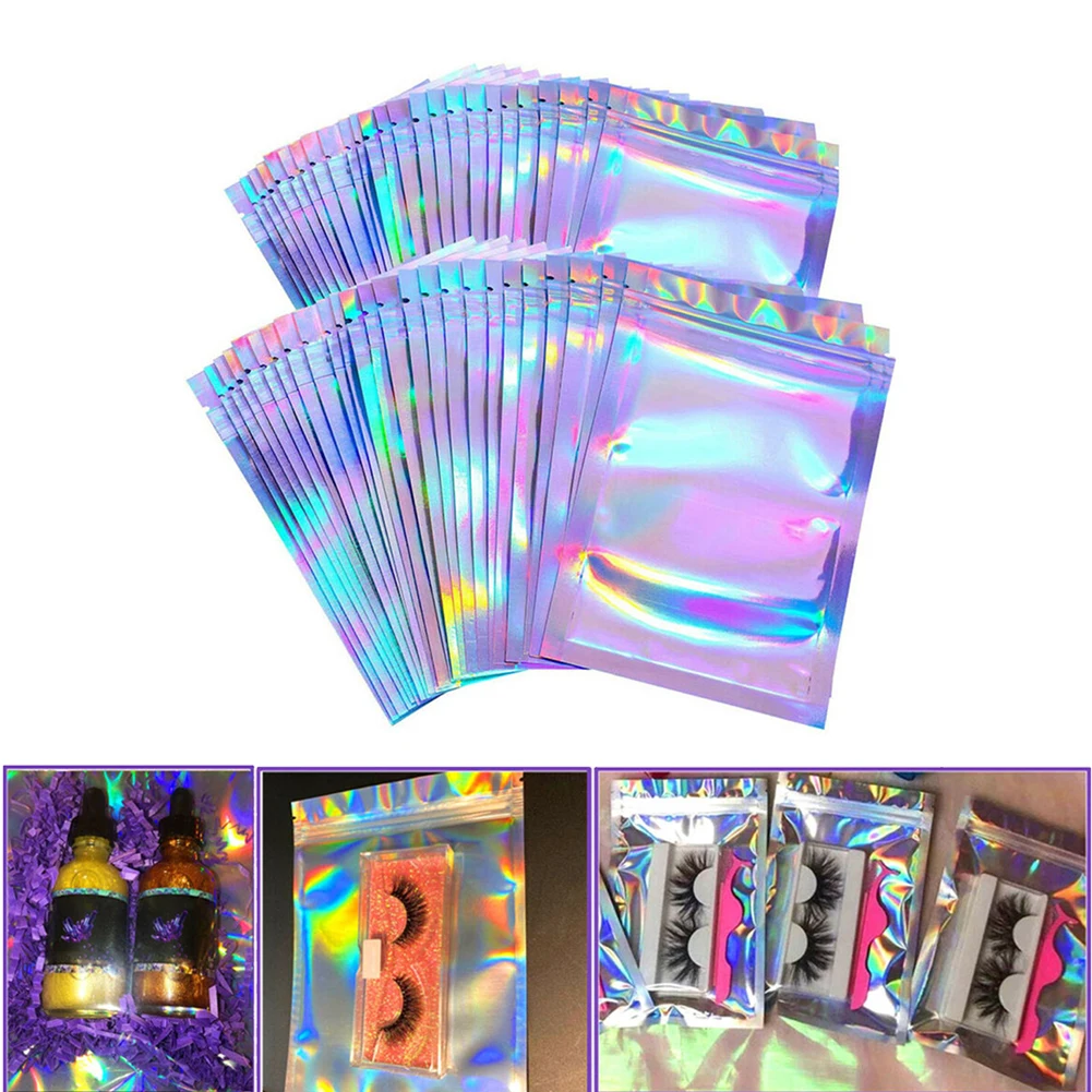 

100pcs Holographic Rainbow Double-Sided Small Mylar Foil Bags Cheap 7.5x10, 10x15, 14x20cm Waterproof