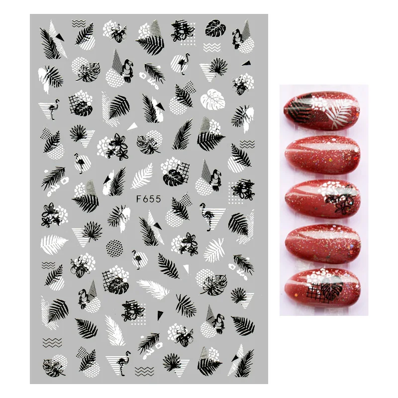 1PC 12.2*9.2cm 3D Black and white Leaf Flower Nail Art Stickers Geometric paste design Decal Manicure Decorations | Красота и