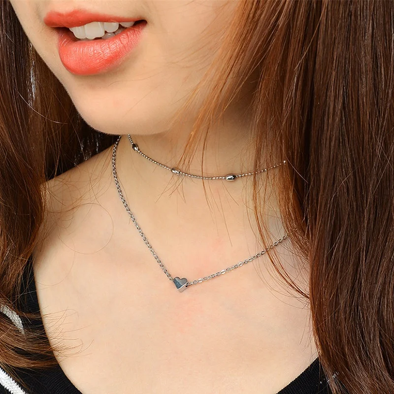 Европа и США простой уличной моды, медь с сердцем персикового цвета Многослойные Воротник Ожерелье