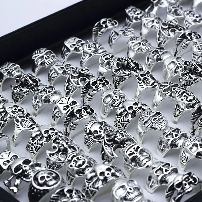 25pcs Skull Skeleton Gothic Alloy Rings Punk style rings for mens womens Wholesale Jewelry lots