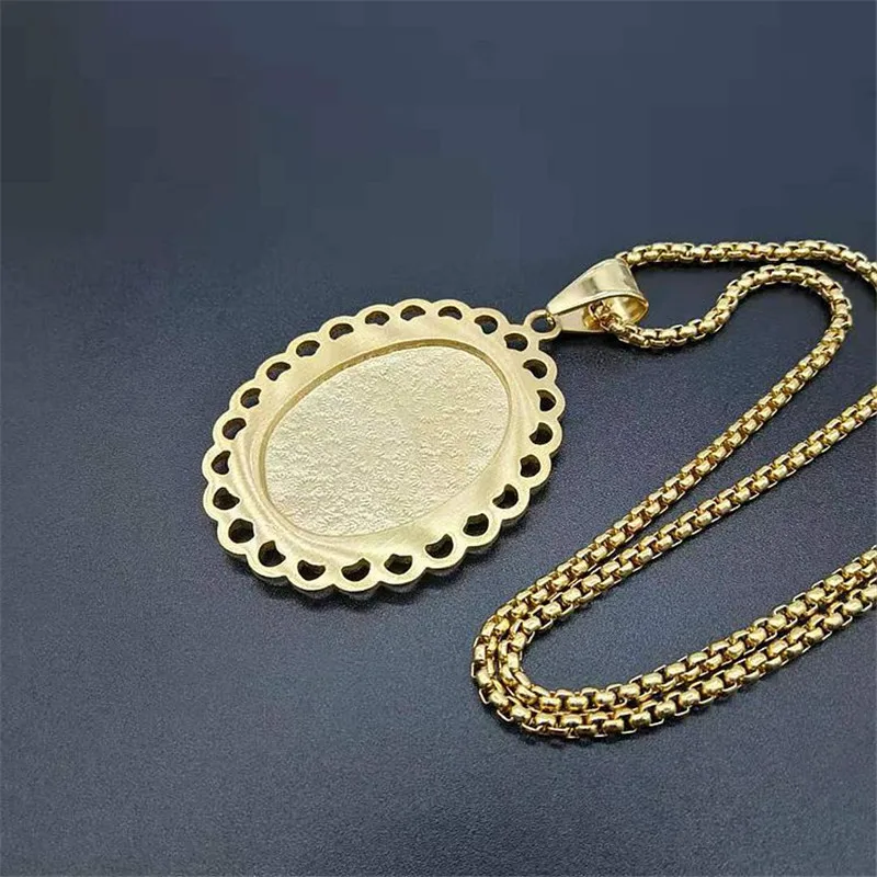 

Iced Out Zircon Virgin Mary Pendant Necklace For Women Gold Color Stainless Steel Bling CZ Necklace Christian Jewelry Madonna