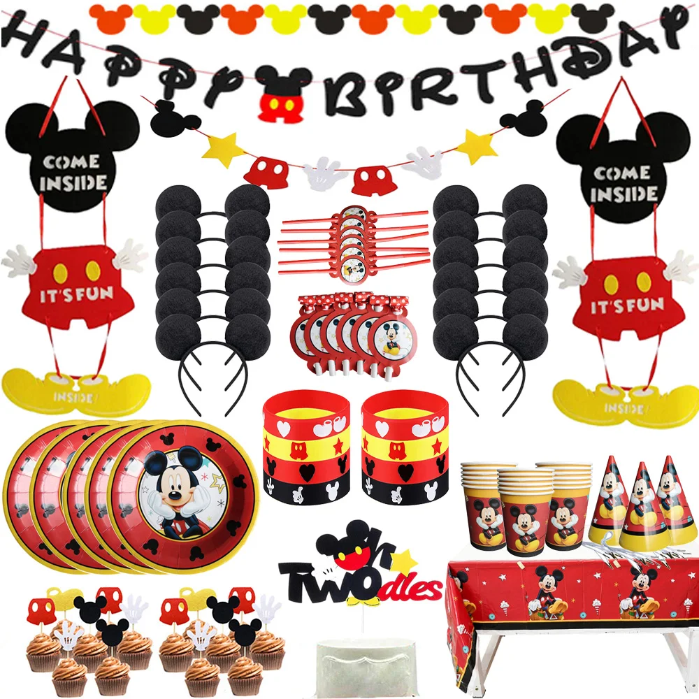 Kid Favor Mickey Mouse Theme Children's Birthday Party Arrangement Decor Paper Cup Banner Tablecloth Disposable Party Supplies