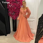 Платье на выпускной Verngo с открытыми плечами, длинными рукавами-фонариками, а-силуэт, в пол, женское простое вечернее платье