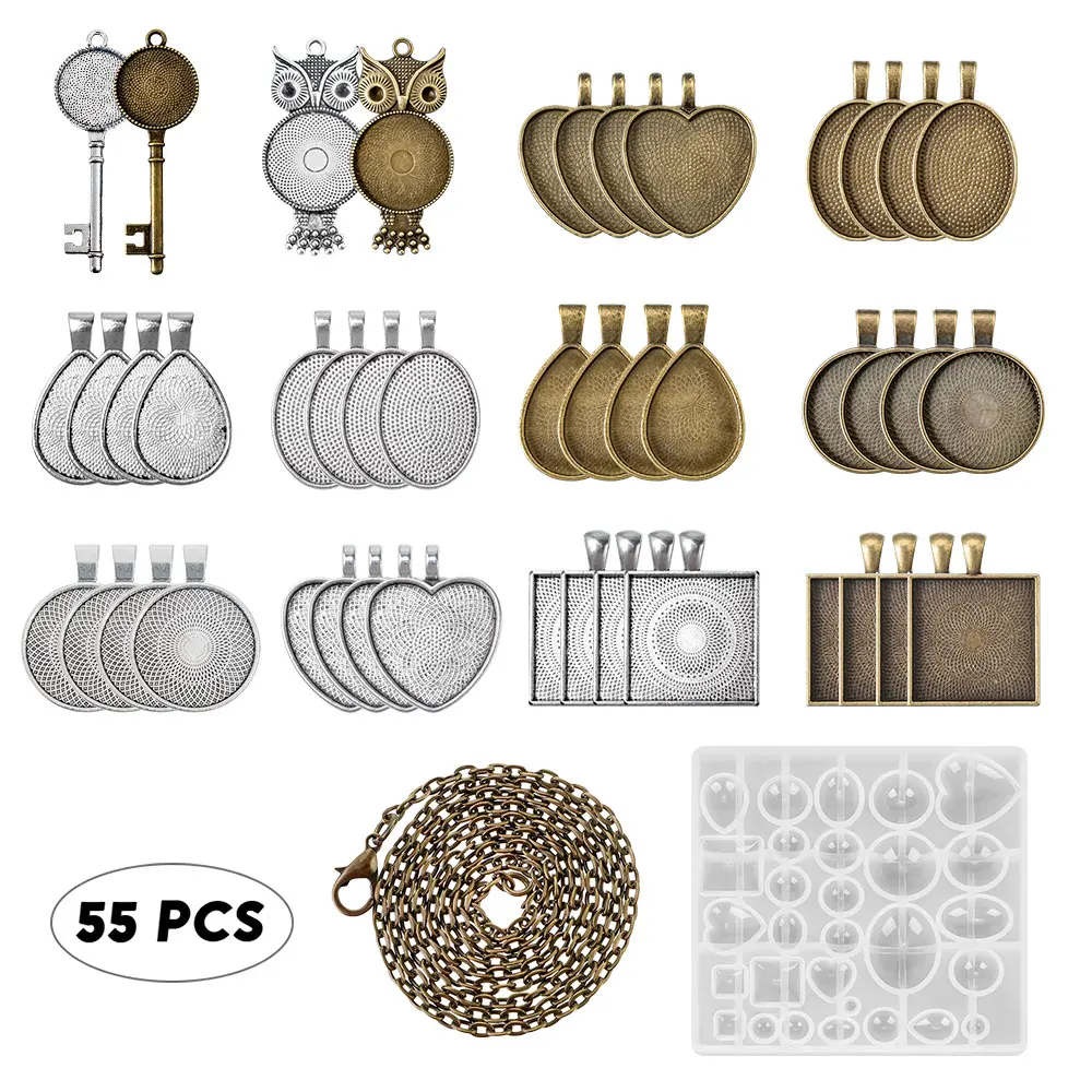 55 шт цветов Подвесные лотки круглый ободок набор со стеклянным кабошоновым