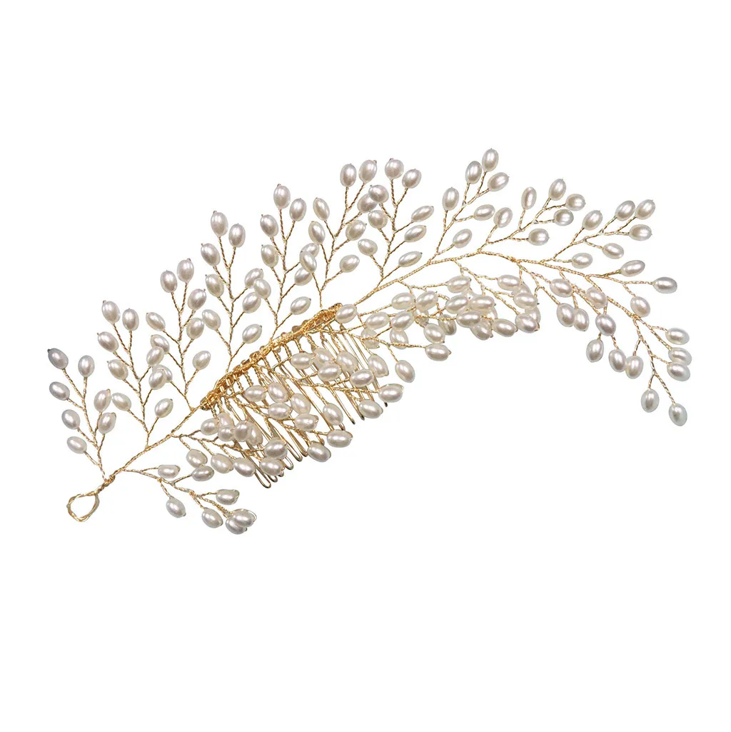 

Hair clips for women Handmade Pearl Hairbrush Leaves Large Gold Jewelry Wedding Bridal Accessories