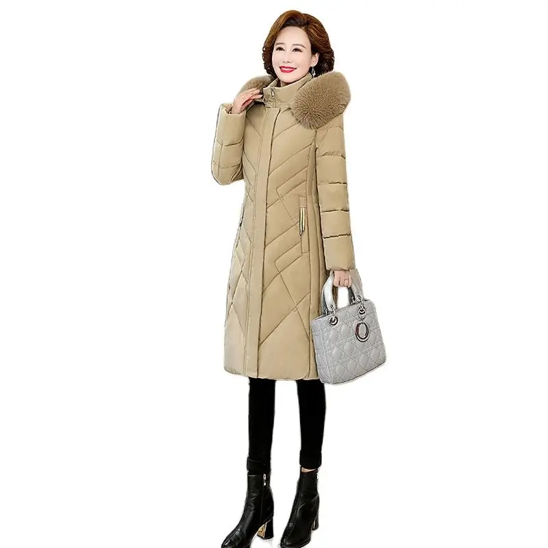

Женское зимнее пальто с капюшоном и воротником из искусственного меха, длинное теплое пальто с большим карманом, Женская куртка-пуховик, ватное пальто с хлопковой подкладкой