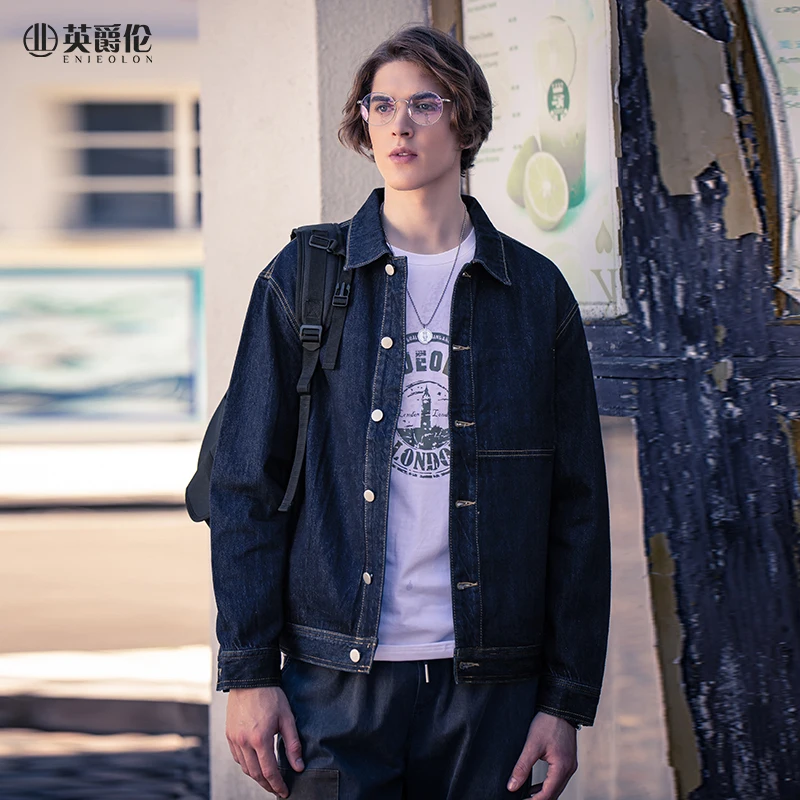 

Enjeolon молодых Мода джинсовая куртка пальто осень новый хип-хоп Уличная одежда длиной до бедер отложной воротник, стираный деним пальто NT808