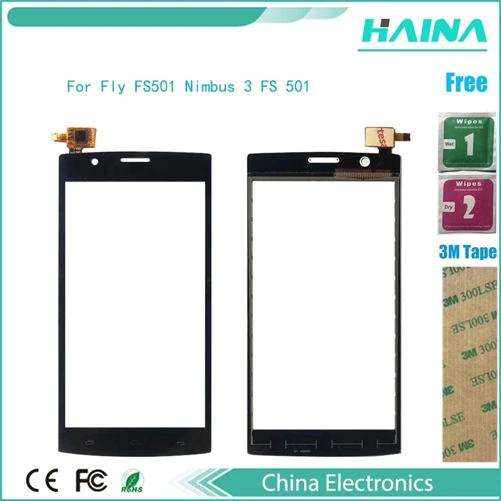 

3M Tape Touchscreen Panel For Fly FS501 Nimbus 3 FS 501 Fs451 Touch Screen Digitizer Front Glass Sensor With Tracking Number