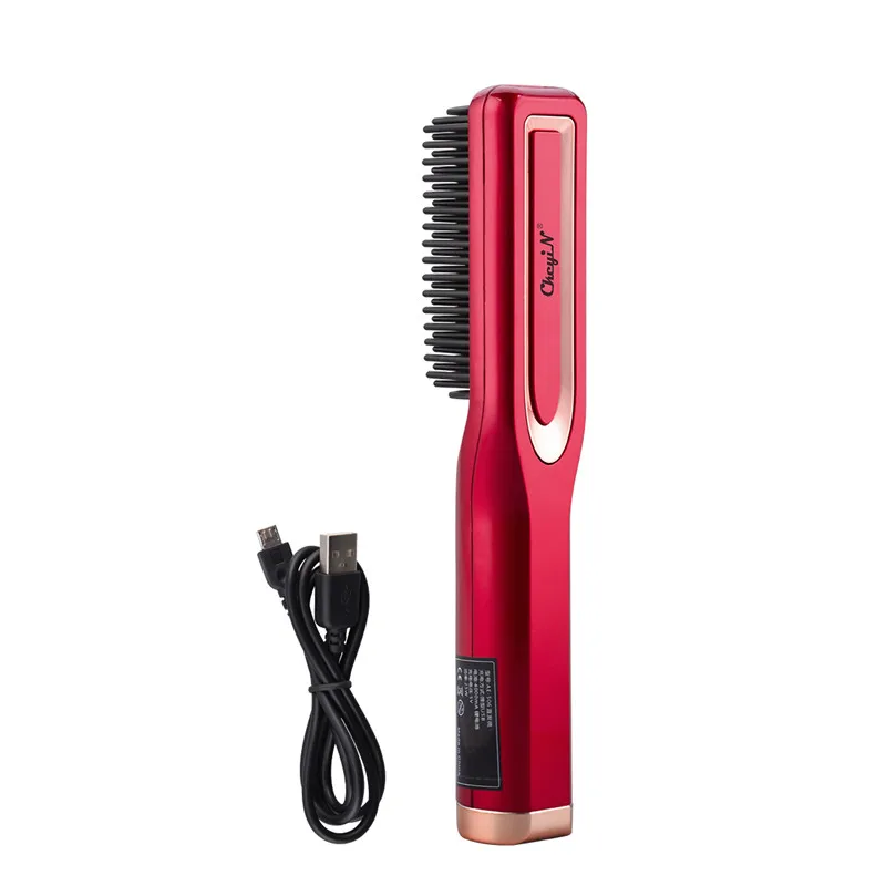 

Rechargeable Hair Straightening Iron Temperature Control Electric Hair Brush Straightener Comb Curling Brush Styling Hairstyle